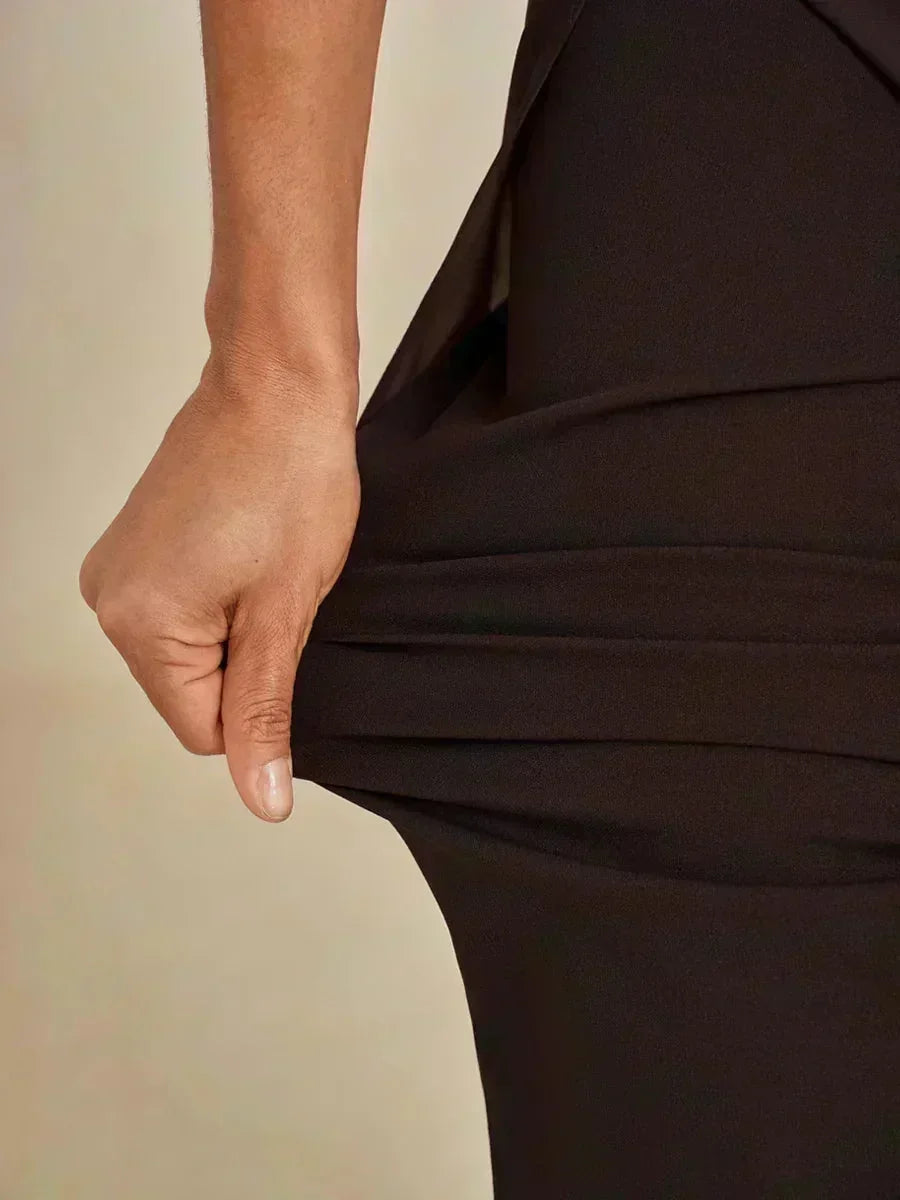 Pantaloni a Gamba Dritta con Sovrapposizione di Chiffon a Spacco