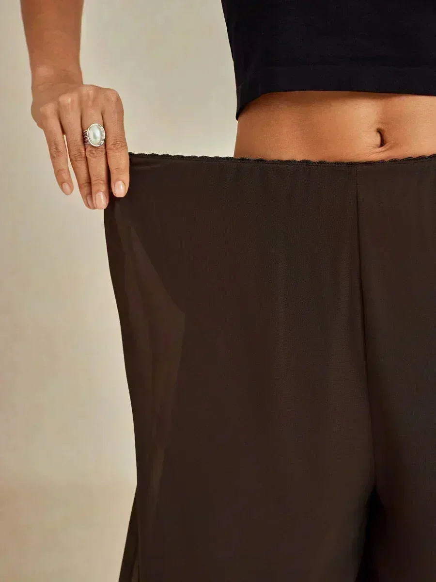 Pantaloni a Gamba Dritta con Sovrapposizione in Chiffon