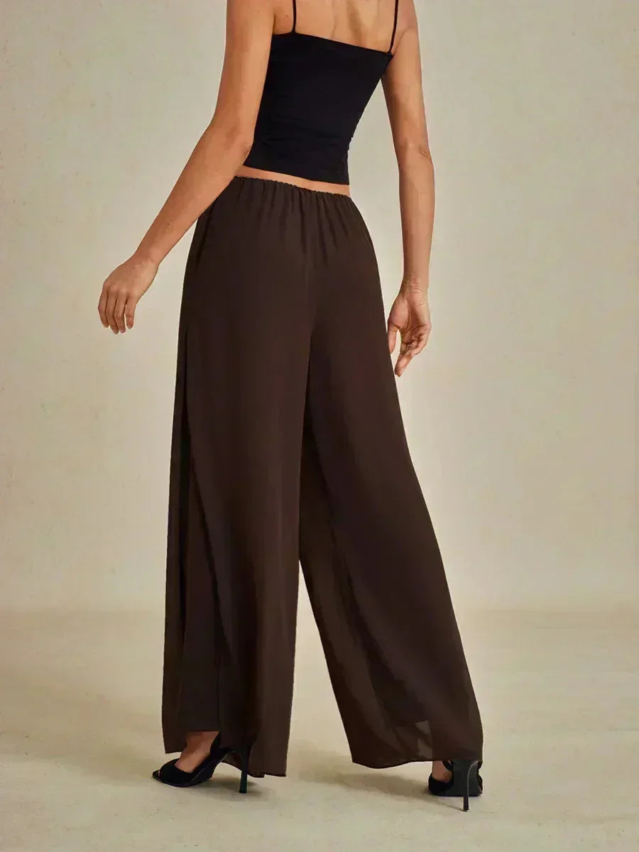 Pantaloni a Gamba Dritta con Sovrapposizione in Chiffon
