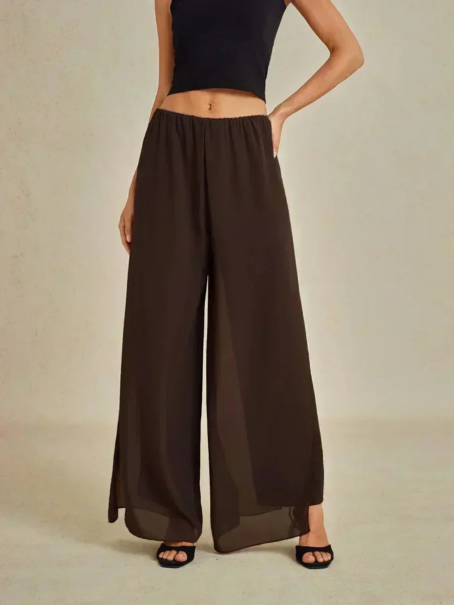 Pantaloni a Gamba Dritta con Sovrapposizione in Chiffon