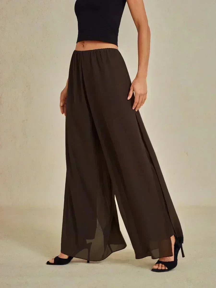 Pantaloni a Gamba Dritta con Sovrapposizione di Chiffon a Spacco