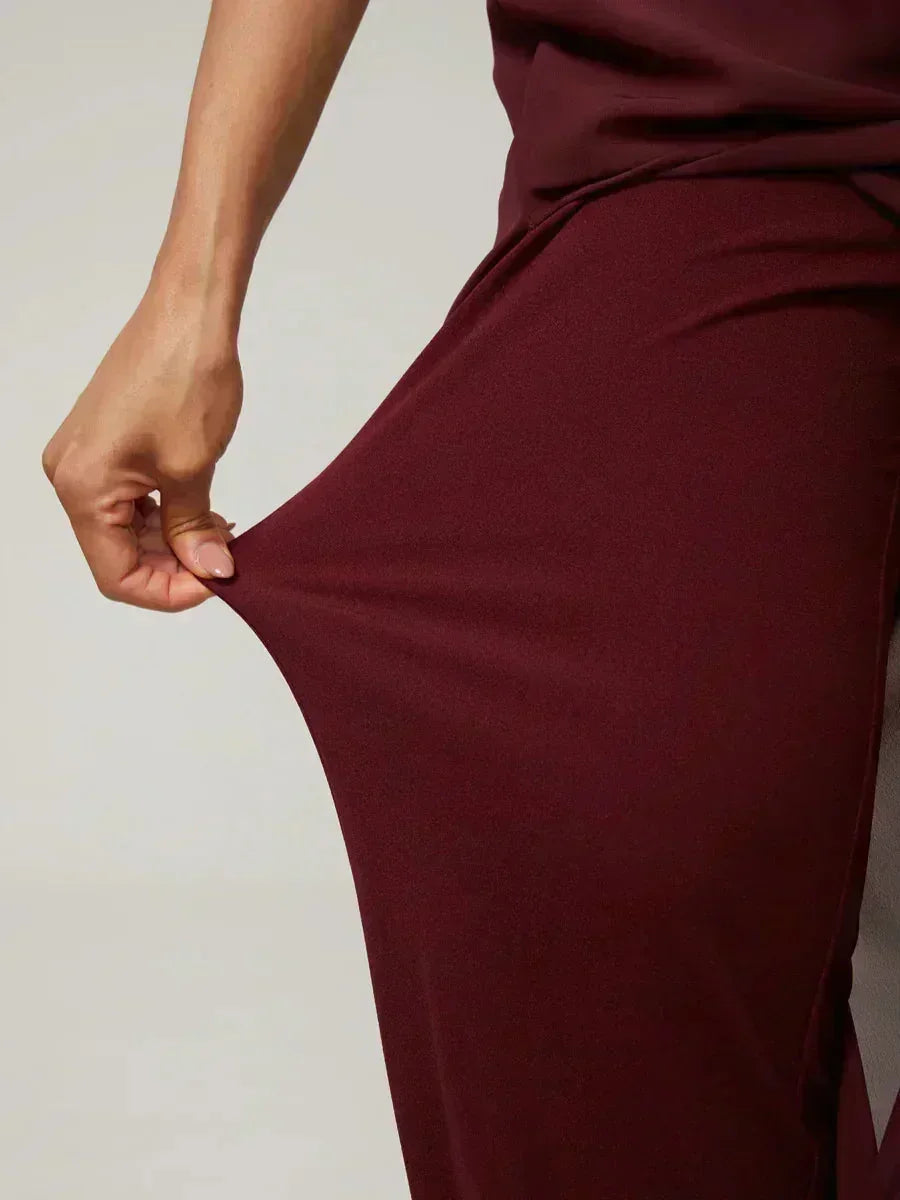 Pantaloni a Gamba Dritta con Sovrapposizione in Chiffon