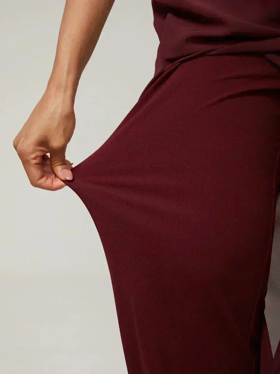 Pantaloni a Gamba Dritta con Sovrapposizione in Chiffon
