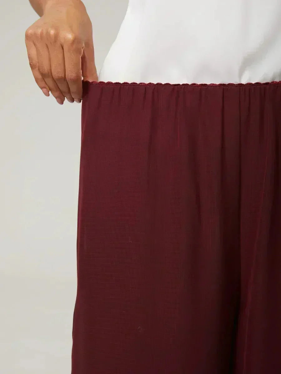 Pantaloni a Gamba Dritta con Sovrapposizione in Chiffon