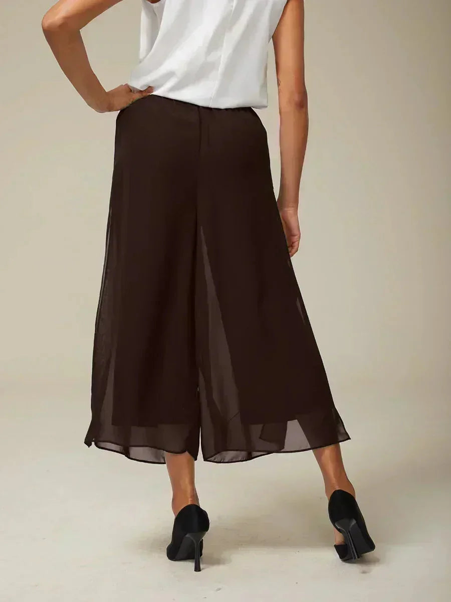 Pantaloni a gamba dritta cropped con sovrapposizione in chiffon