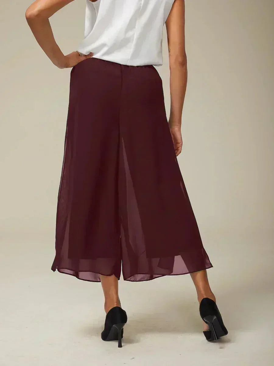 Pantaloni a gamba dritta cropped con sovrapposizione in chiffon