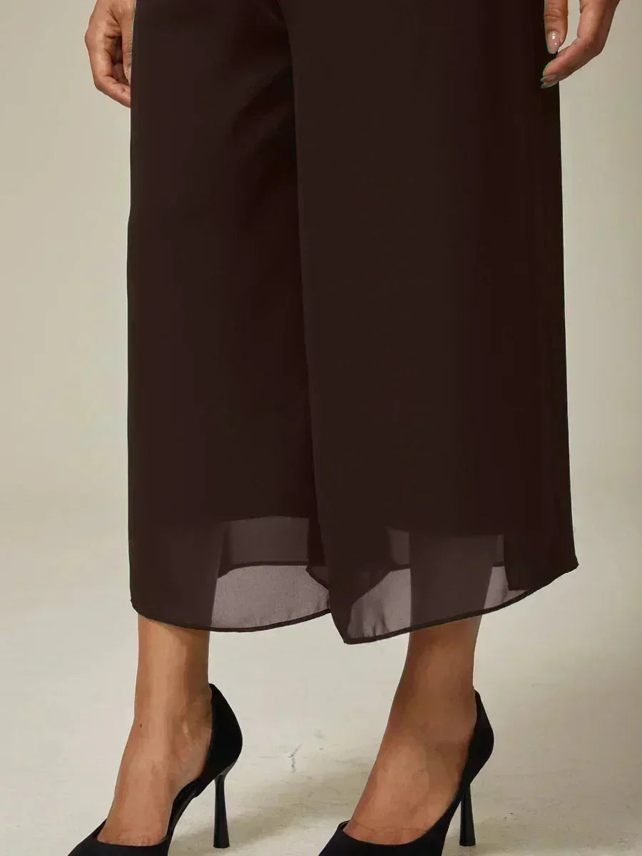 Pantaloni a gamba dritta cropped con sovrapposizione in chiffon