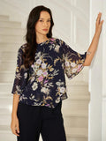 Top in Chiffon Floreale con Orlo a Strati