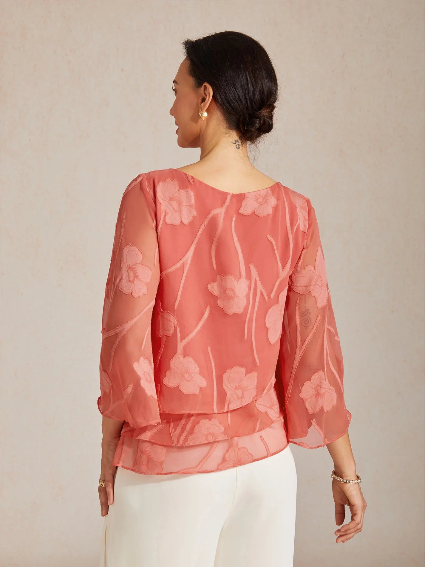 Blusa a Strati in Chiffon con Fiori