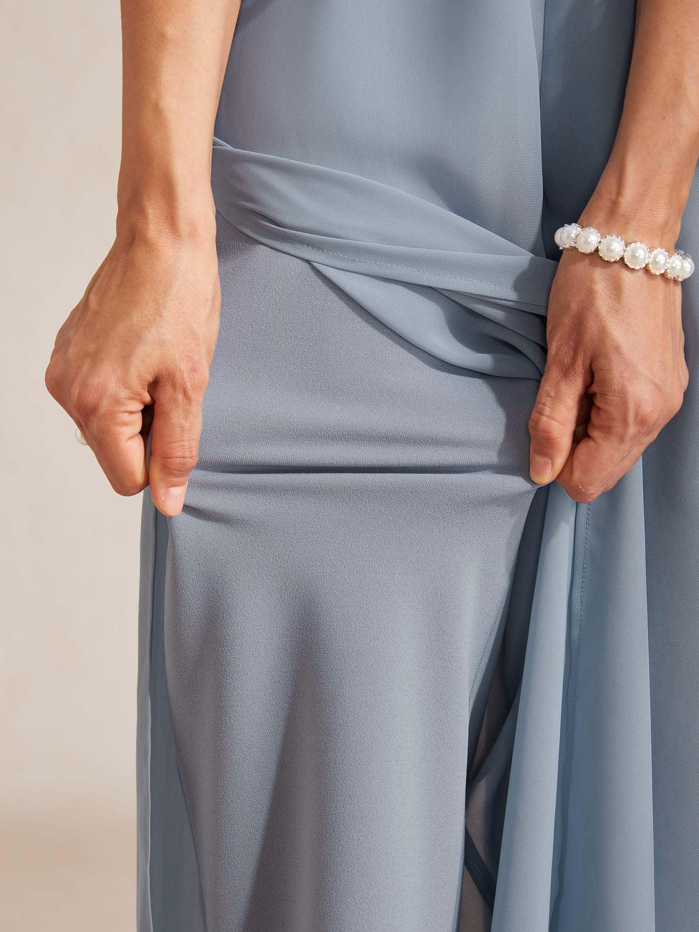 Pantaloni a Gamba Dritta con Sovrapposizione in Chiffon