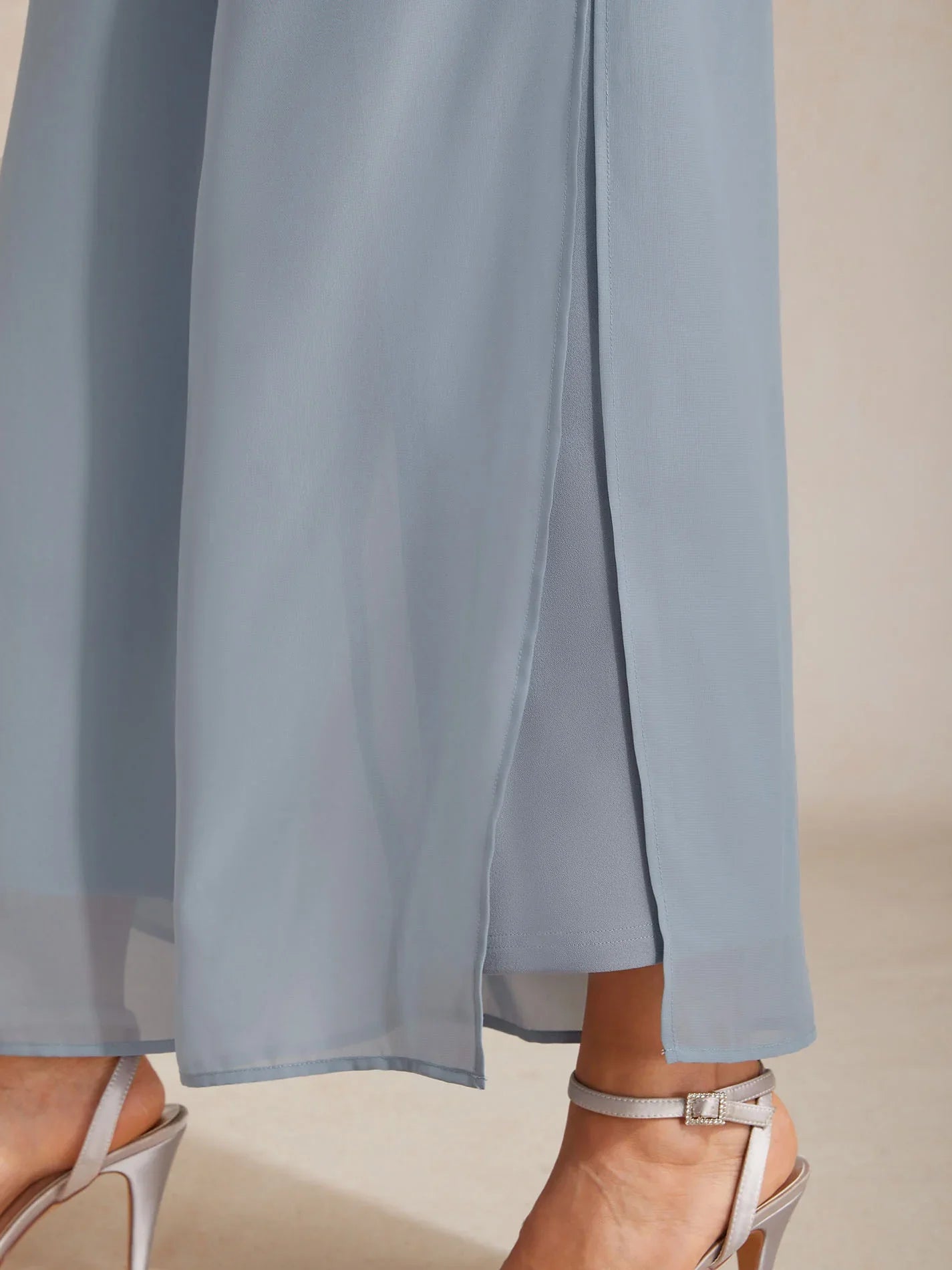 Pantaloni a Gamba Dritta con Sovrapposizione in Chiffon