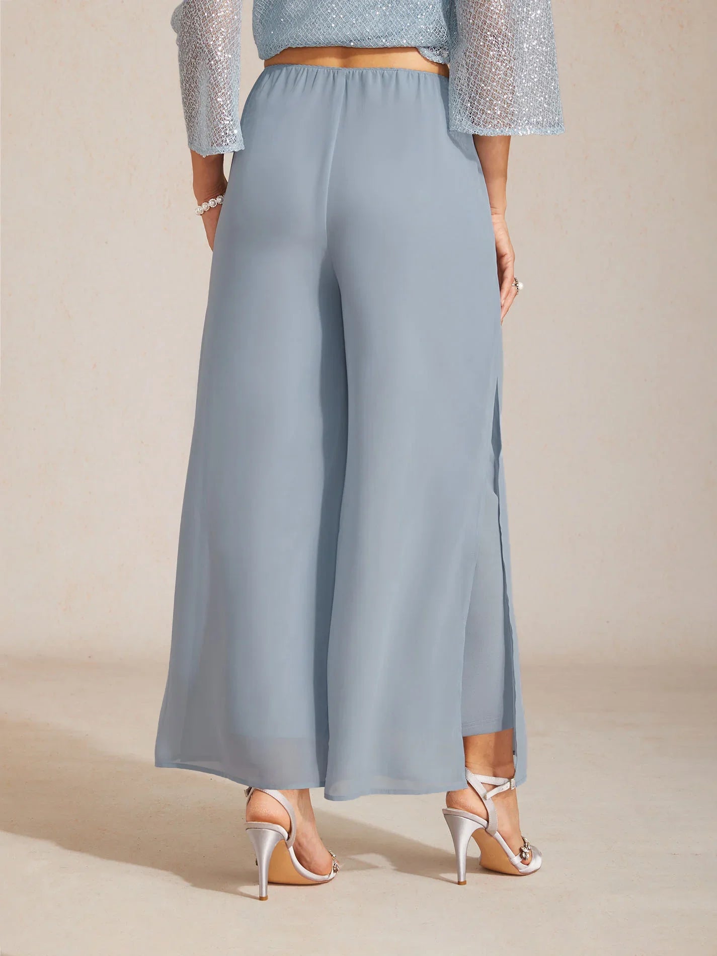 Pantaloni a Gamba Dritta con Sovrapposizione di Chiffon a Spacco