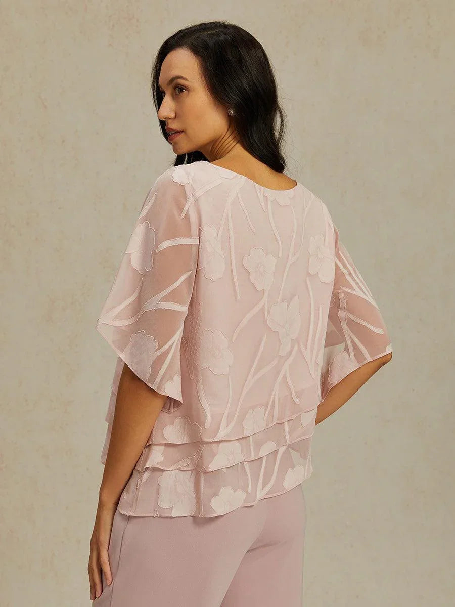 Blusa a Strati in Chiffon con Fiori