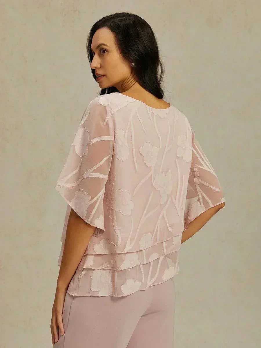 Blusa a Strati in Chiffon con Motivo Floreale