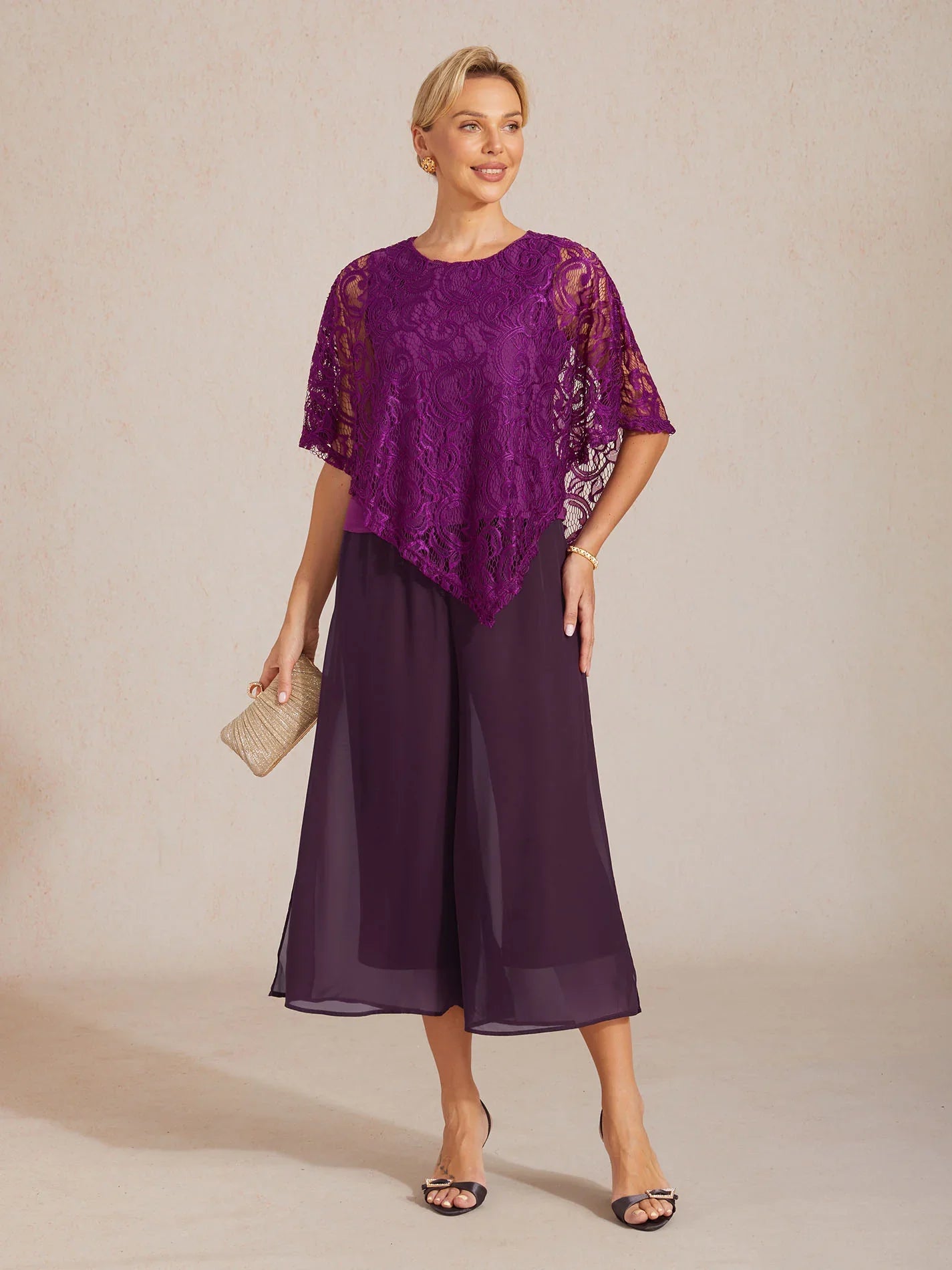 Pantaloni a gamba dritta cropped con sovrapposizione in chiffon