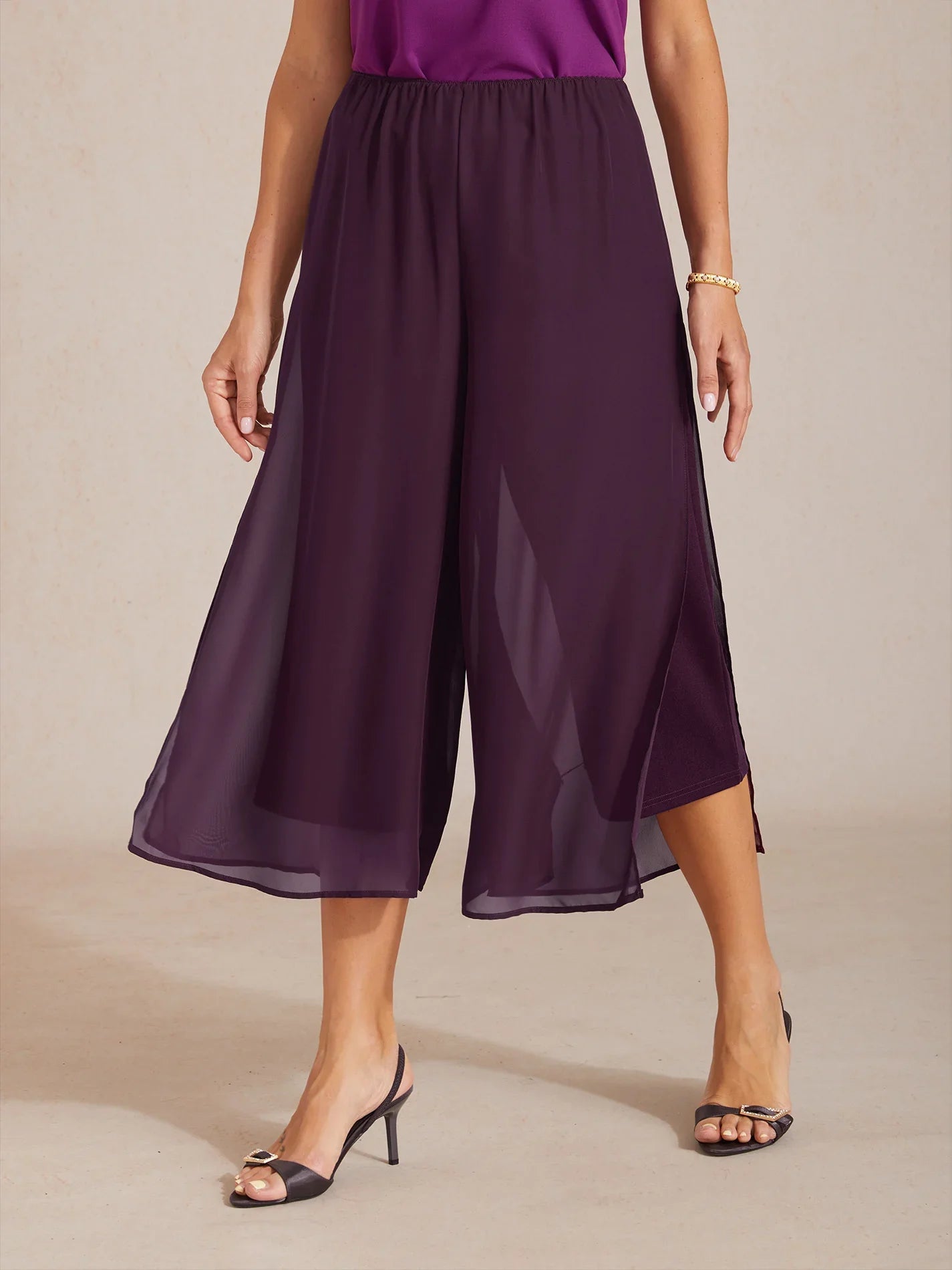Pantaloni a gamba dritta cropped con sovrapposizione in chiffon