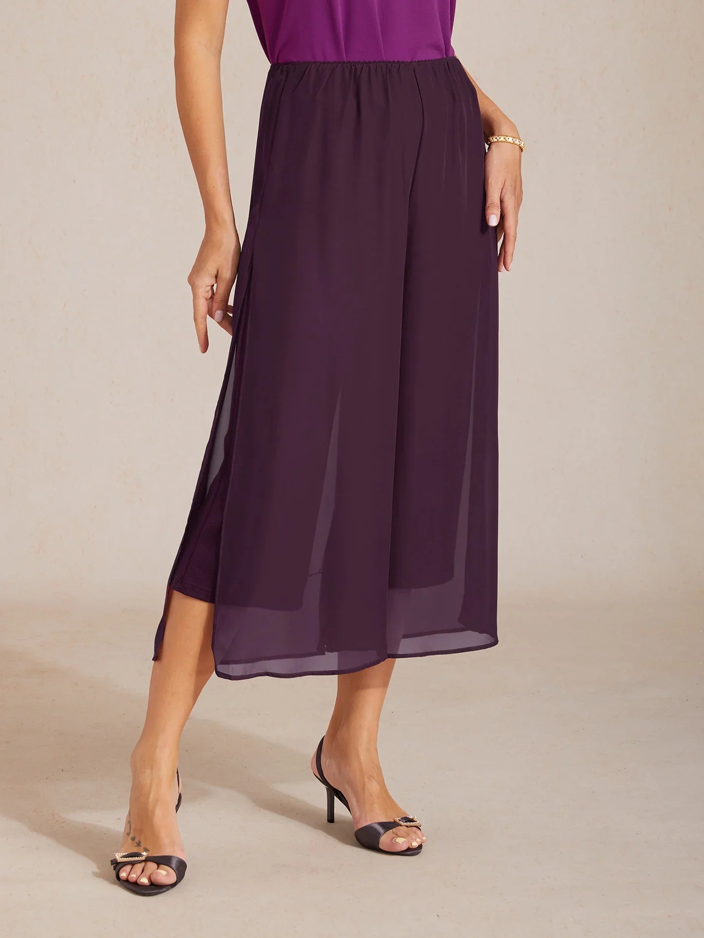 Pantaloni a gamba dritta cropped con sovrapposizione in chiffon