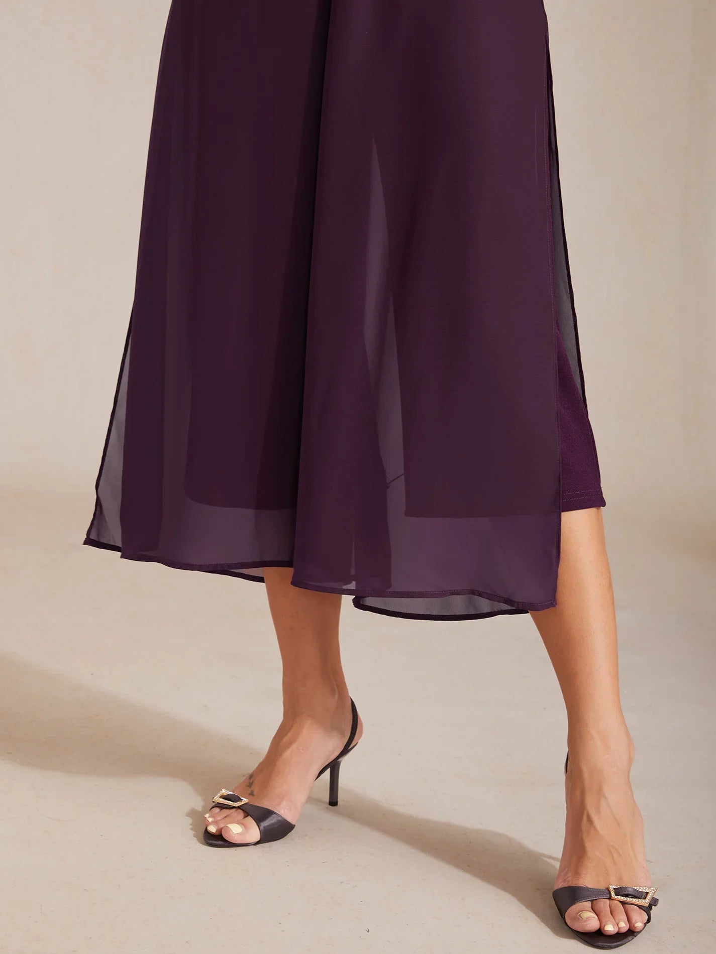 Pantaloni a gamba dritta cropped con sovrapposizione in chiffon
