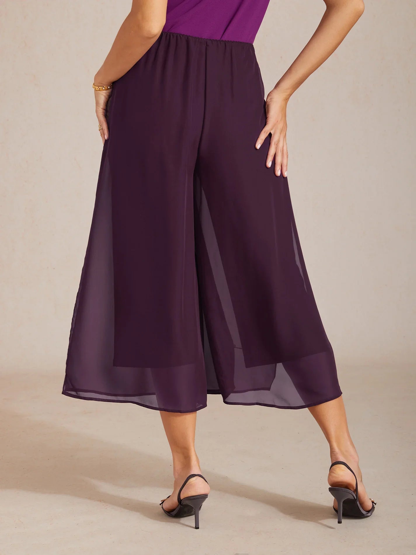 Pantaloni a gamba dritta cropped con sovrapposizione in chiffon