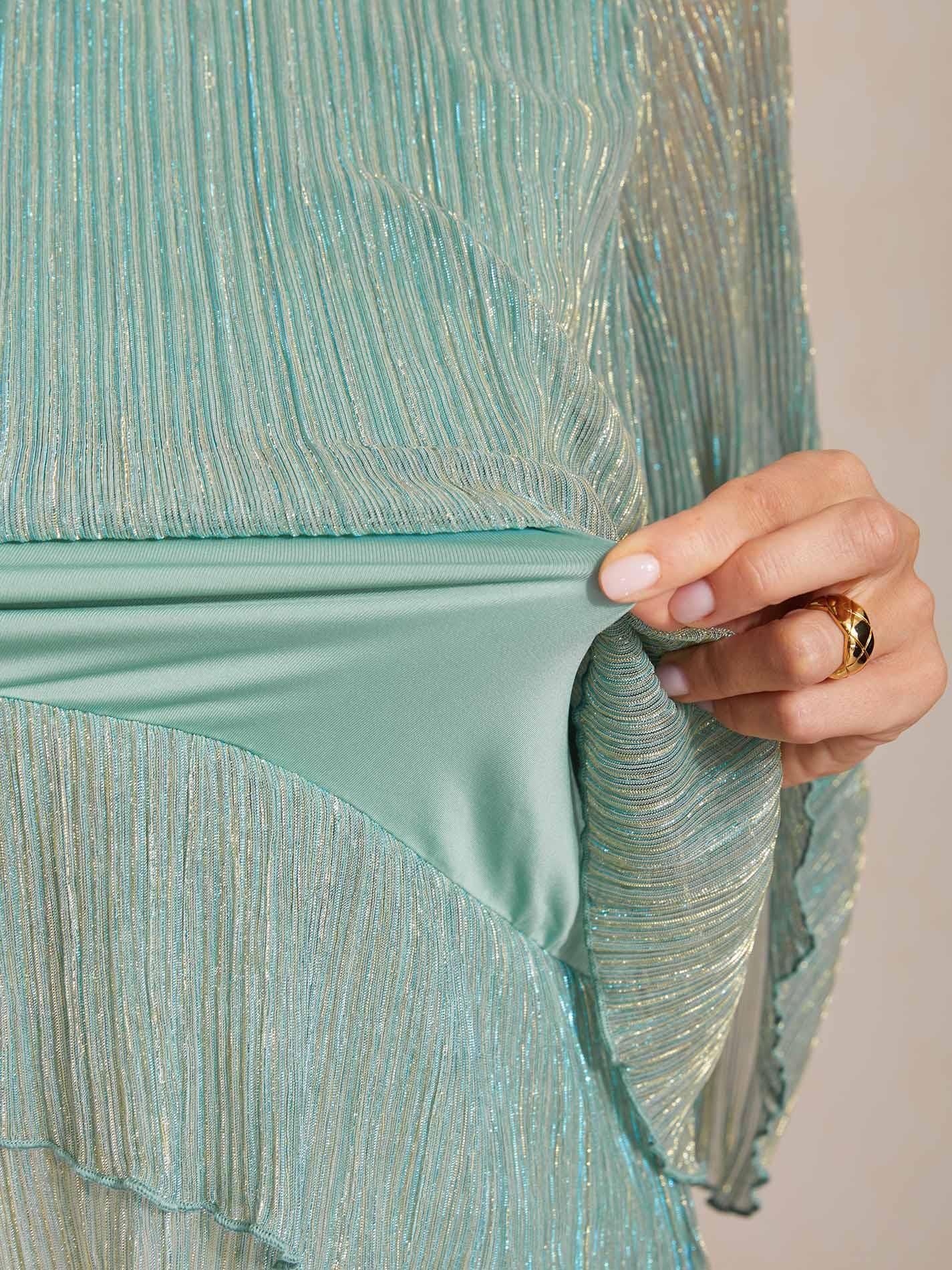 Blusa Asimmetrica a Strati in Chiffon Metallizzato Pieghettato