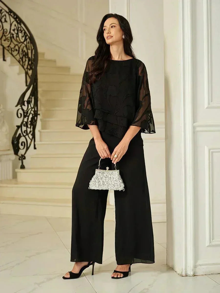 Blusa a Strati in Chiffon con Motivo Floreale