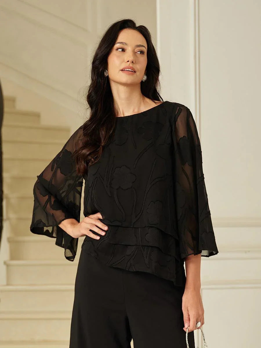 Blusa a Strati in Chiffon con Fiori