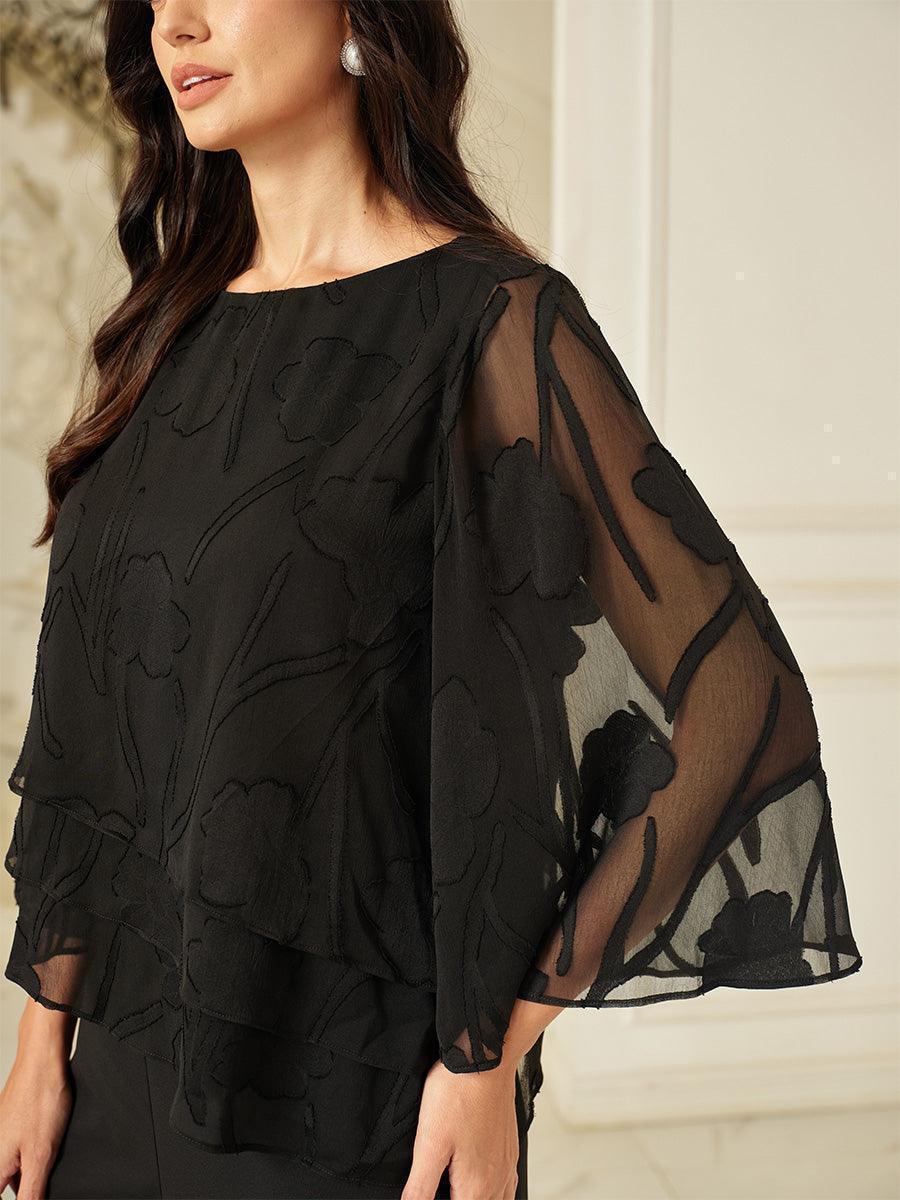Blusa a Strati in Chiffon con Motivo Floreale