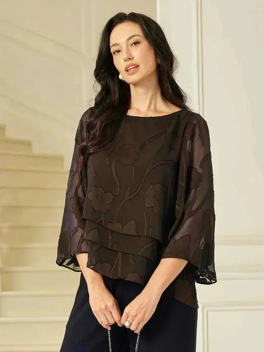 Blusa a Strati in Chiffon con Motivo Floreale