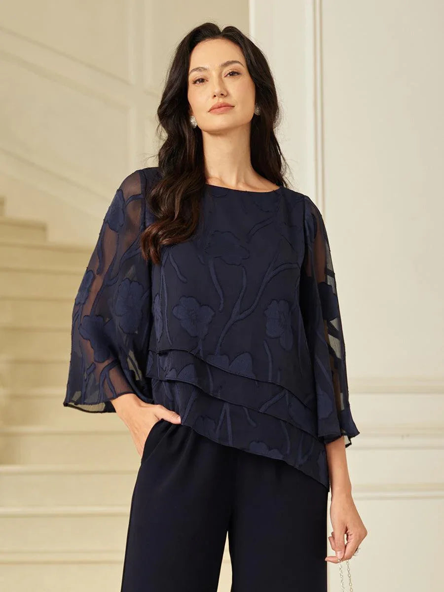 Blusa a Strati in Chiffon con Fiori