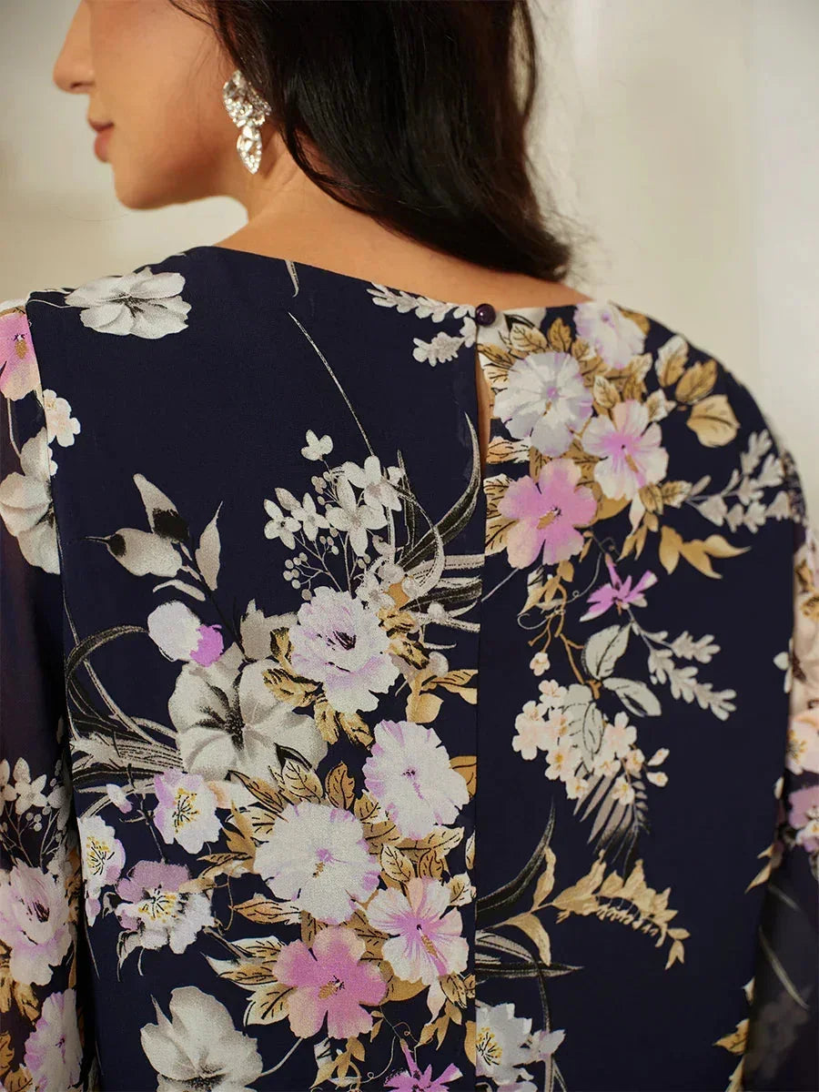 Top in Chiffon Floreale con Orlo a Strati