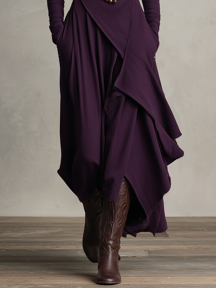 Abito maxi asimmetrico per donne in colore viola
