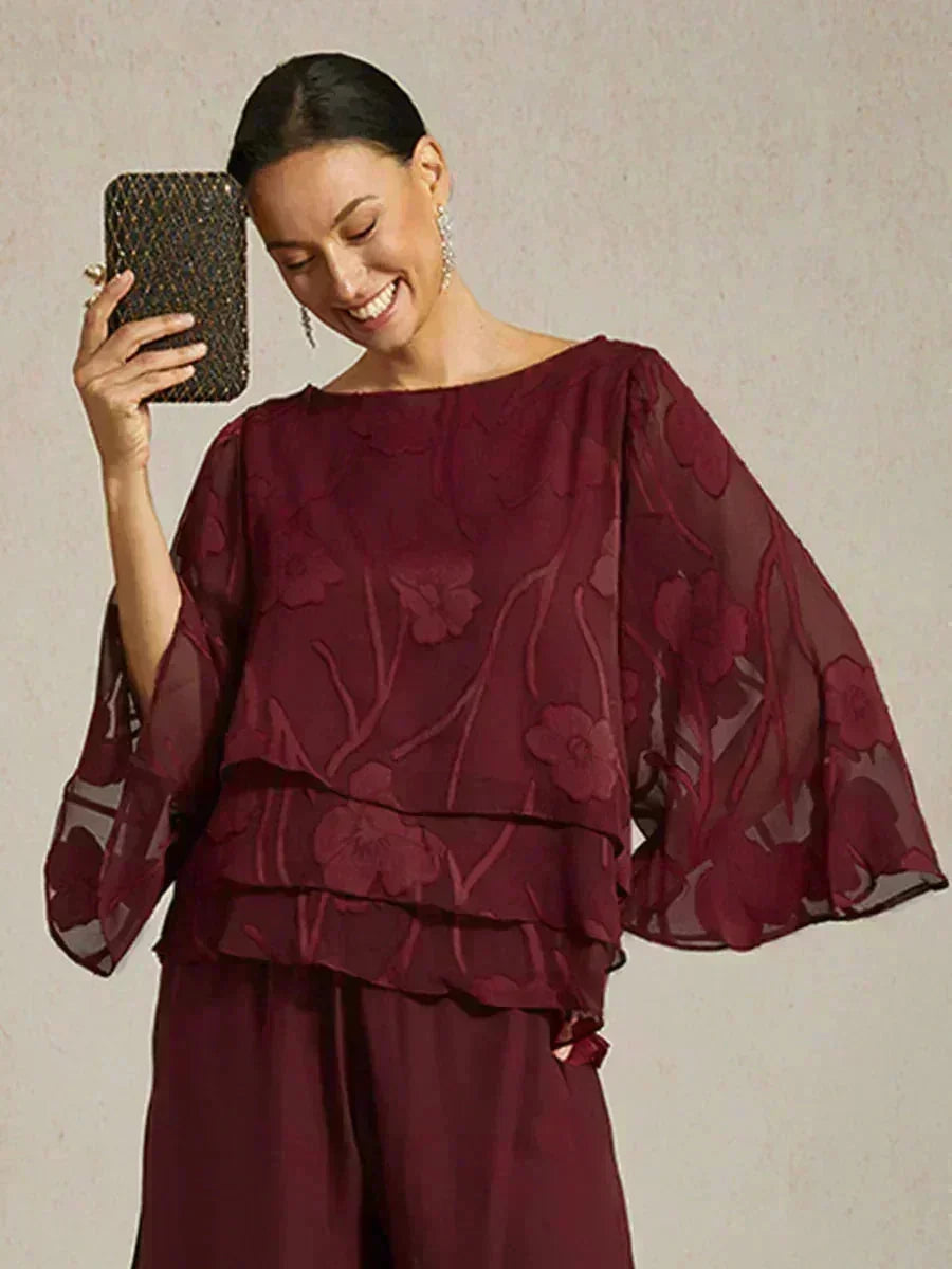 Blusa a Strati in Chiffon con Motivo Floreale