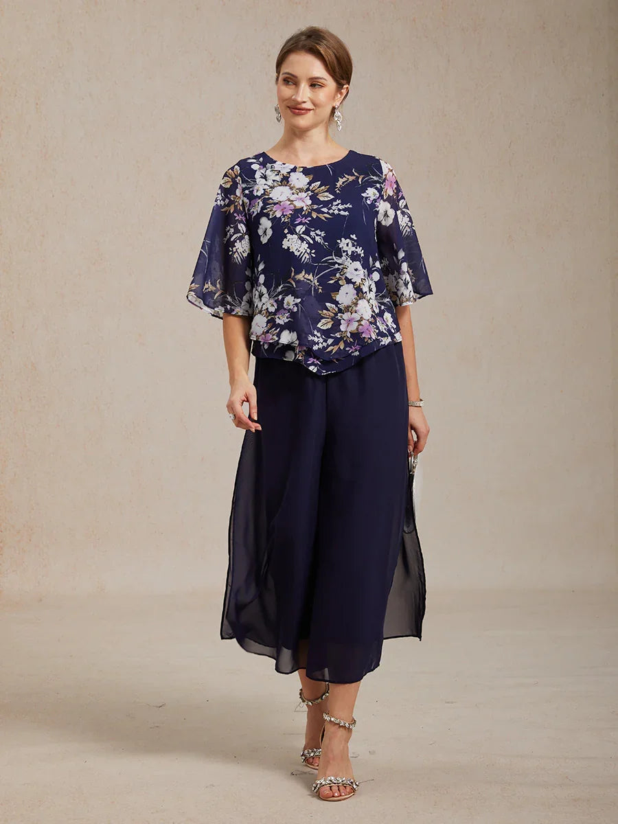 Top in Chiffon Floreale con Orlo a Strati