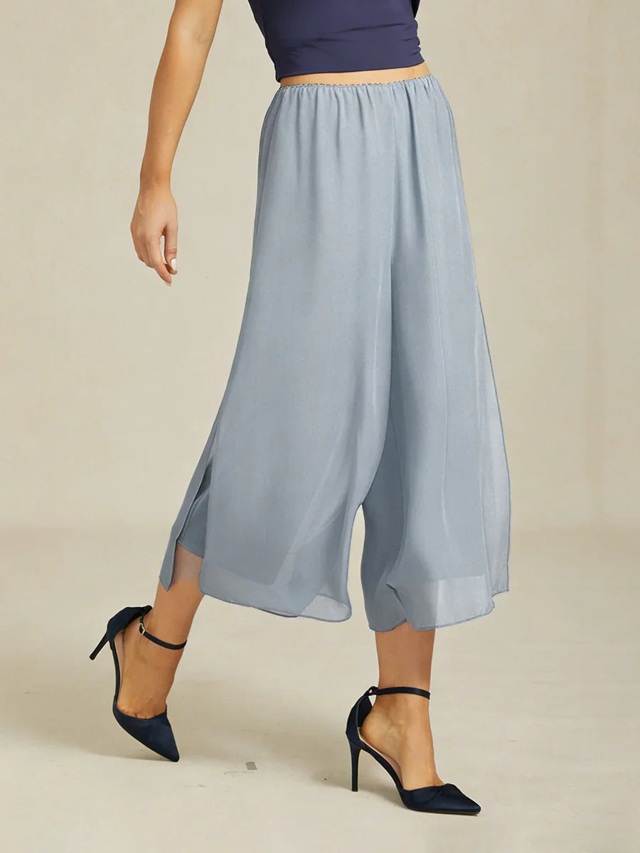 Pantaloni a gamba dritta cropped con sovrapposizione in chiffon