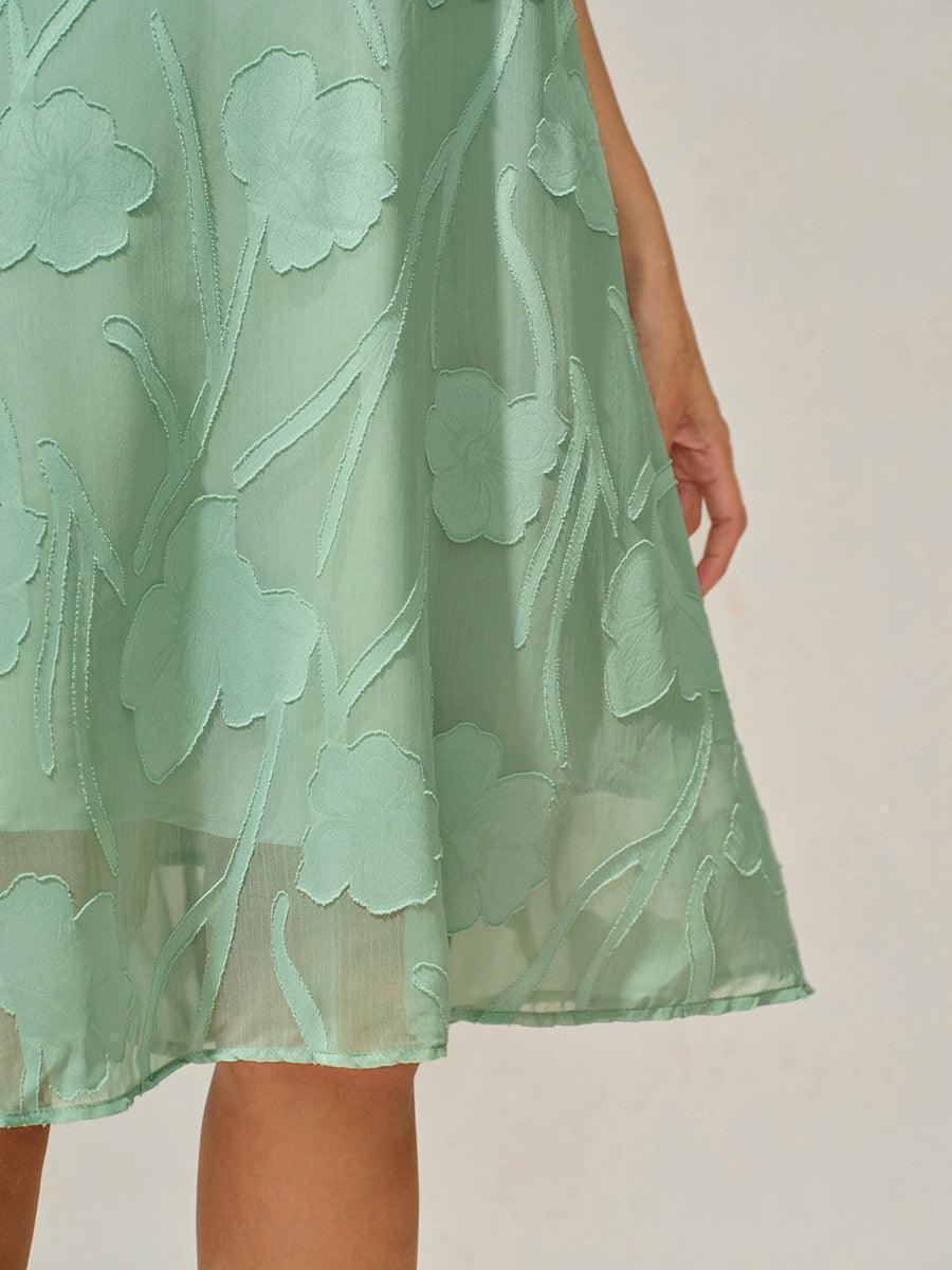 Abito A Linea in Chiffon Trasparente a Fiori, Lunghezza Ginocchio