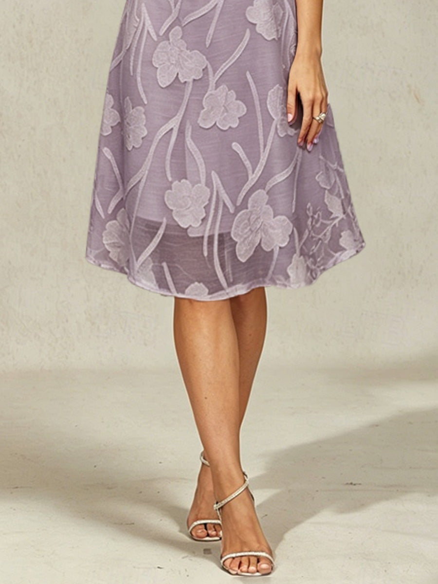 Abito A Linea in Chiffon Trasparente a Fiori, Lunghezza Ginocchio