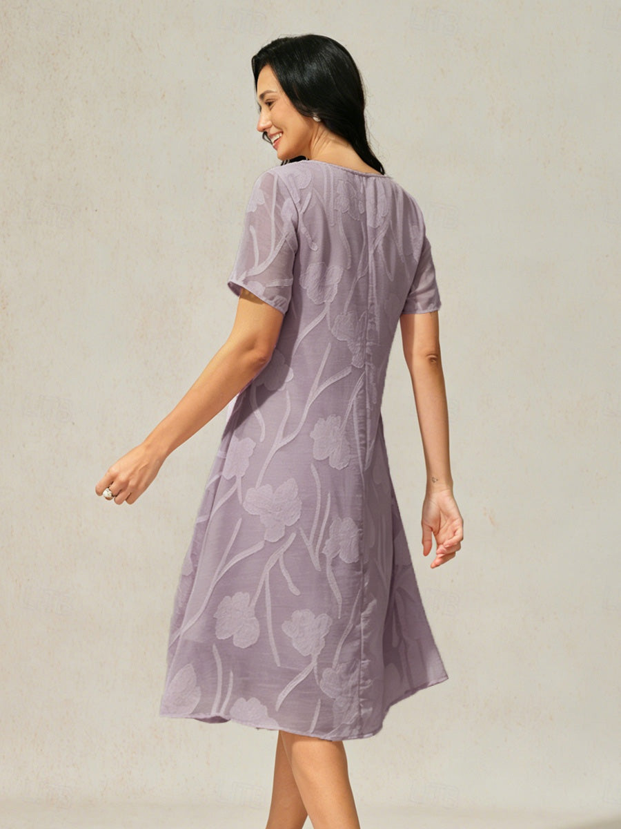 Abito A Linea in Chiffon Trasparente a Fiori, Lunghezza Ginocchio