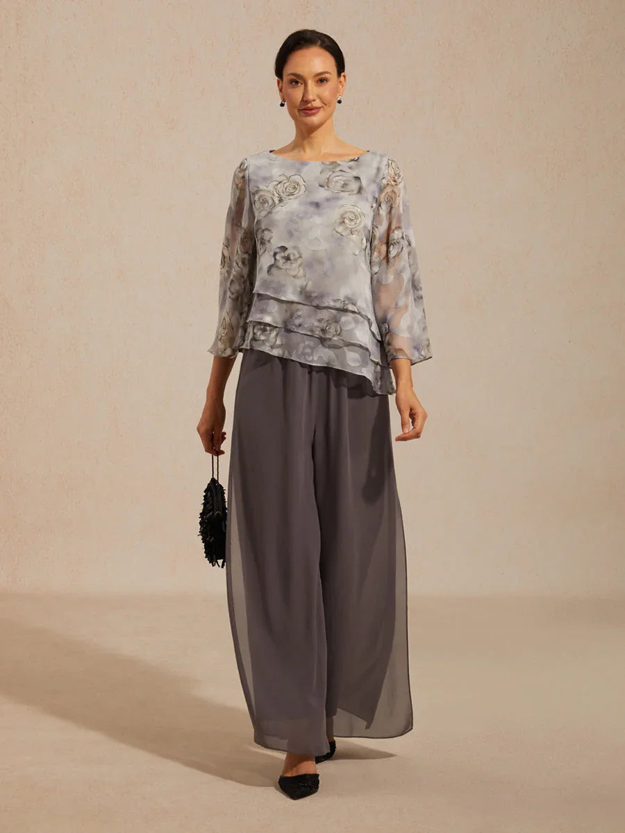 Blusa a strati in chiffon con pizzo e stampa floreale