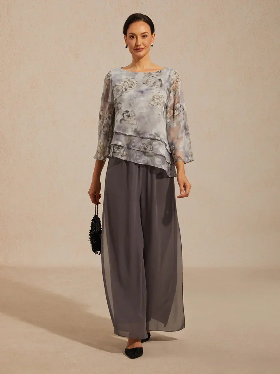 Blusa a strati in chiffon di pizzo con stampa floreale