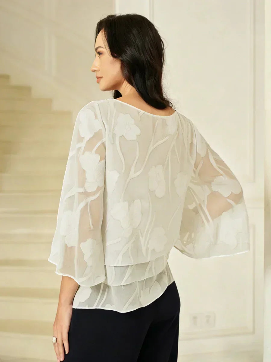 Blusa a Strati in Chiffon con Motivo Floreale
