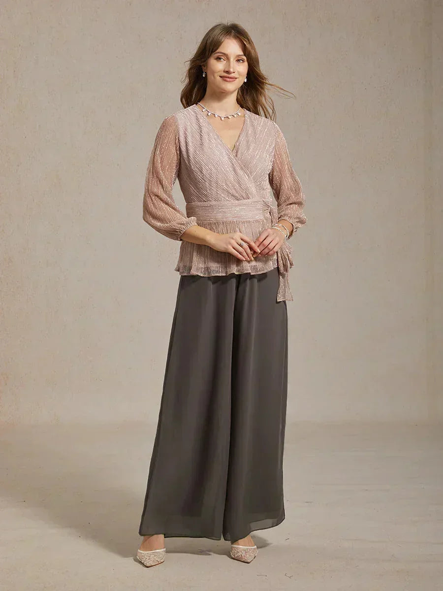Pantaloni a Gamba Dritta con Sovrapposizione in Chiffon a Spacco
