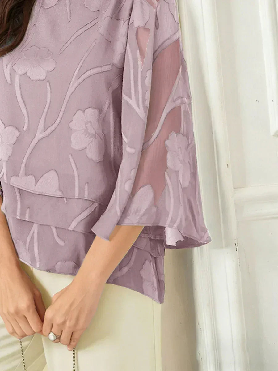 Blusa a Strati in Chiffon con Fiori
