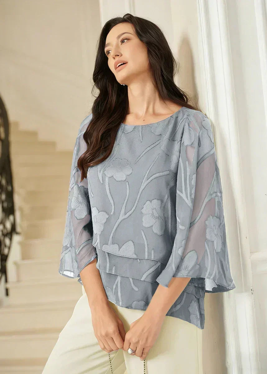 Blusa a Strati in Chiffon con Motivo Floreale