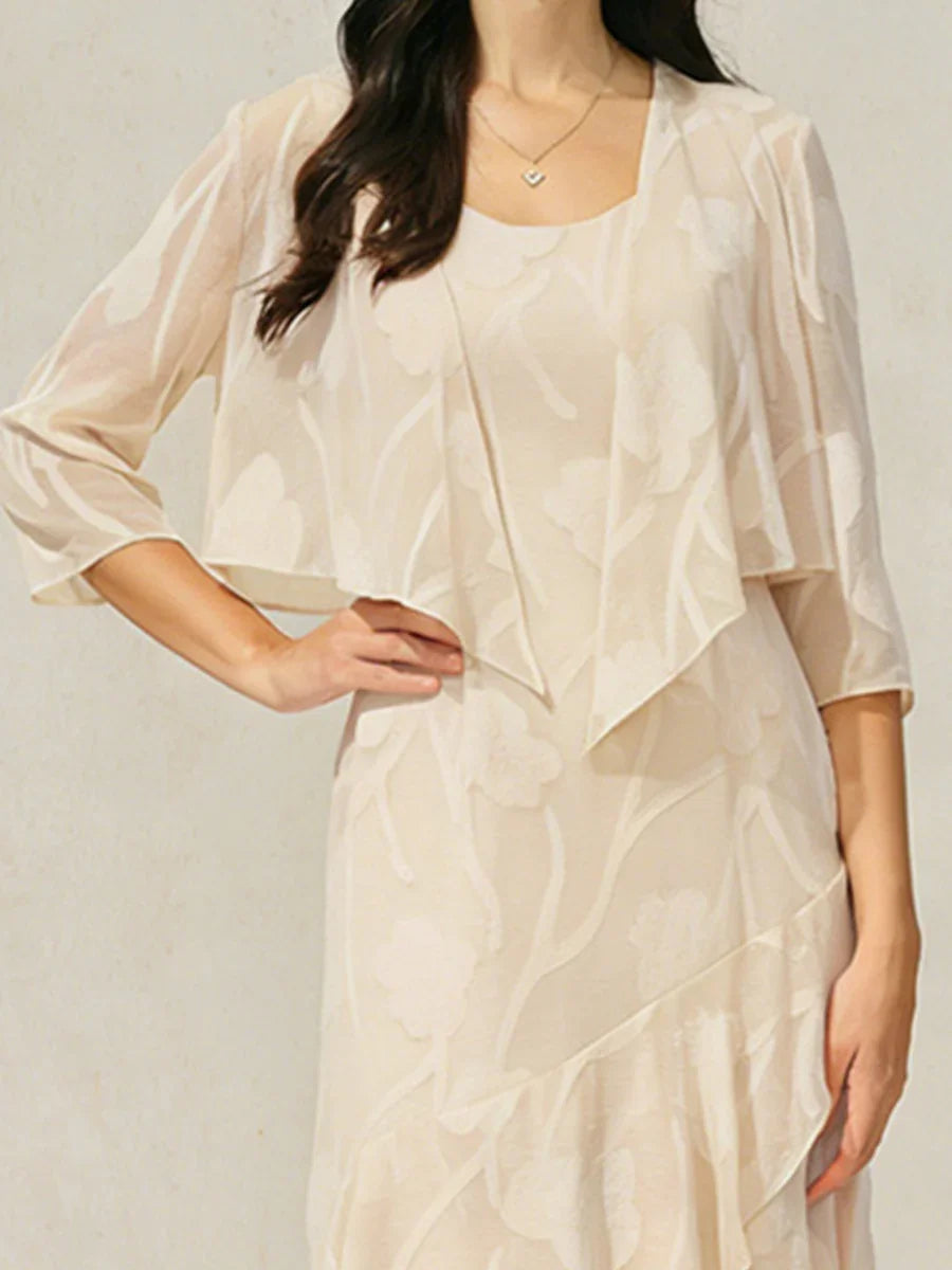 Abito da Sera Senza Maniche in Chiffon Floreale con Orlo Asimmetrico