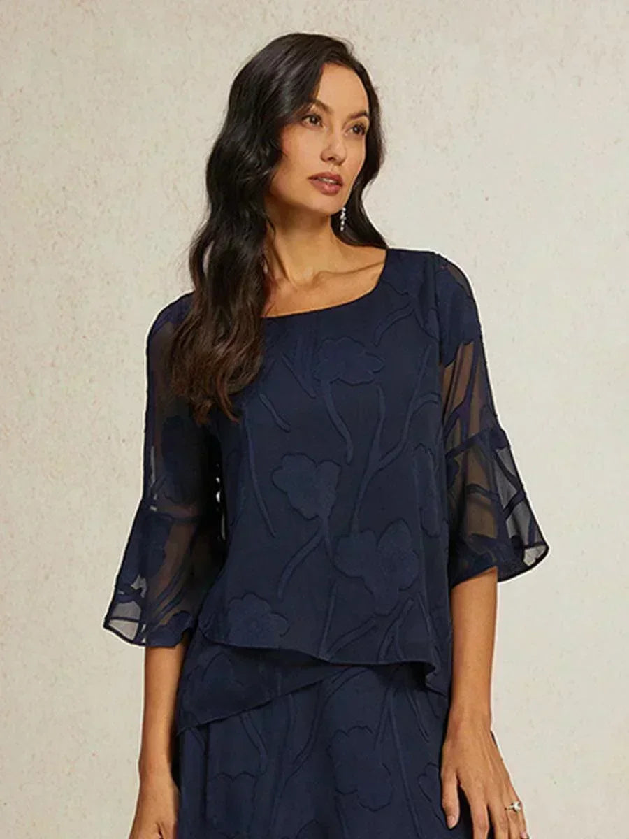 Blusa in Chiffon con Orlo Asimmetrico Elegante