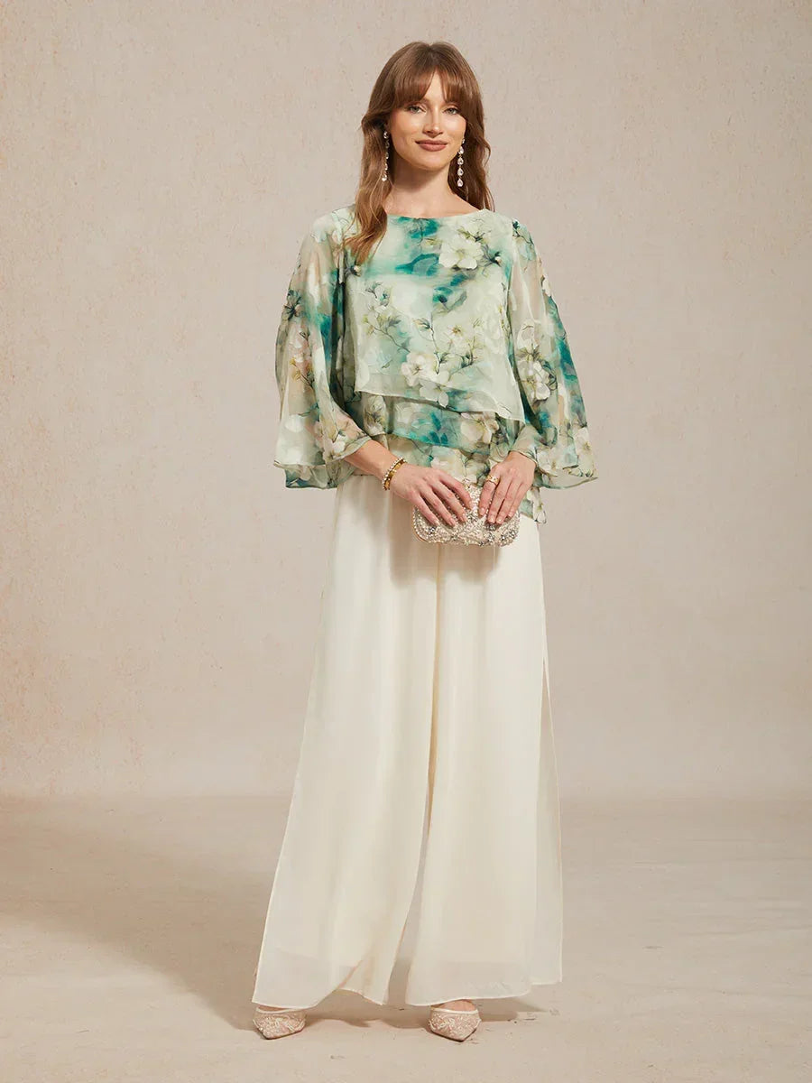 Pantaloni a Gamba Dritta con Sovrapposizione in Chiffon