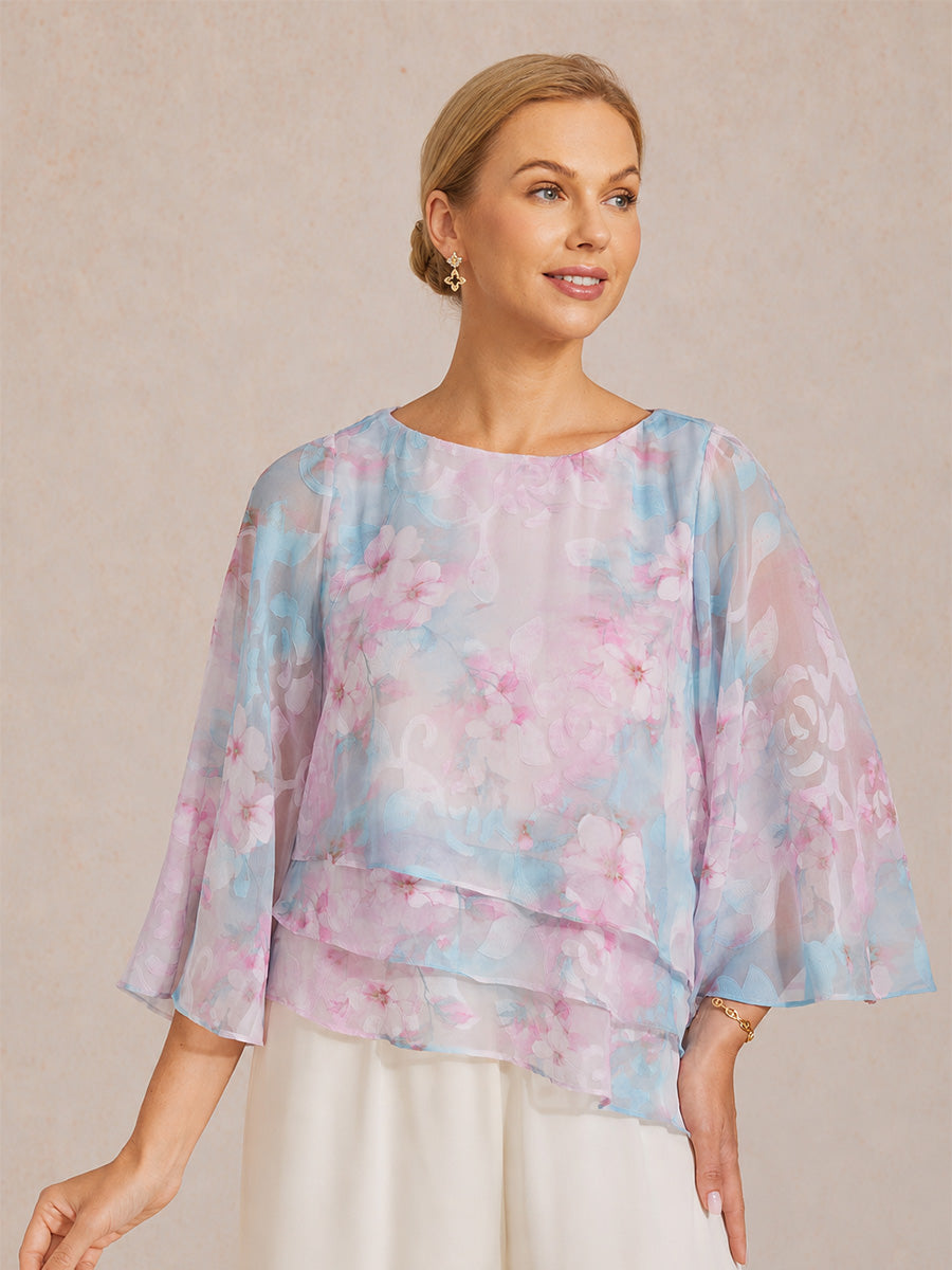 Blusa a strati in chiffon con pizzo e stampa floreale