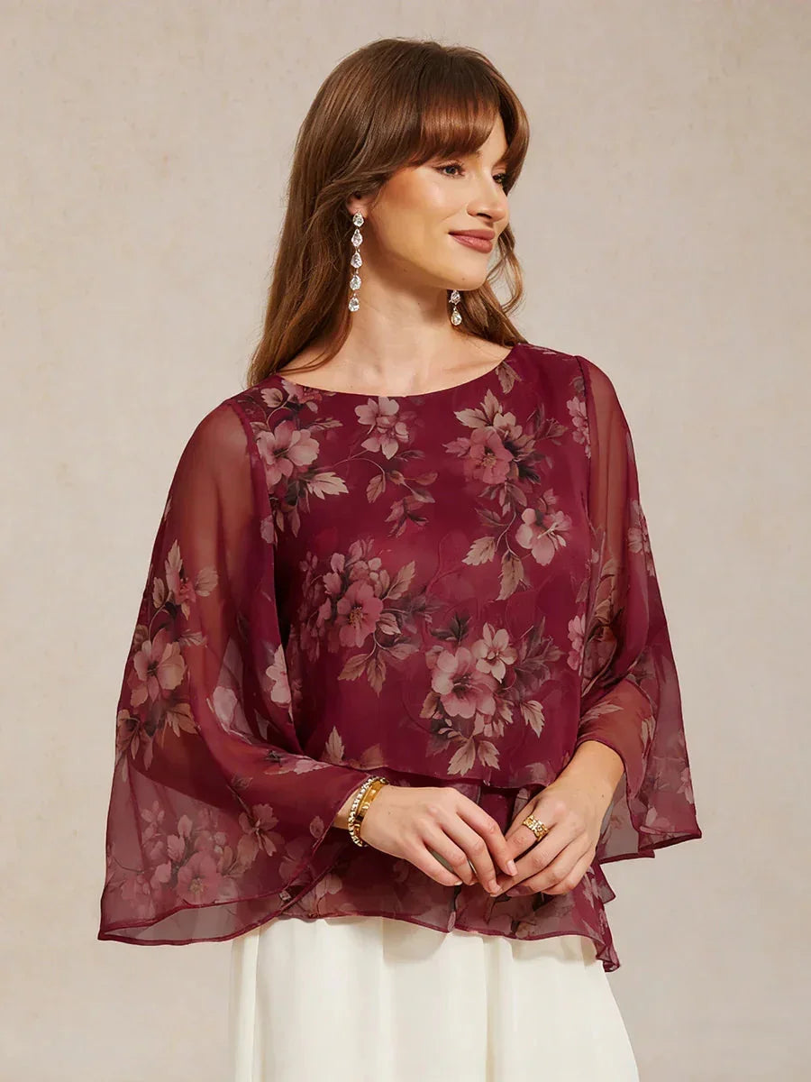 Blusa a strati in chiffon con pizzo e stampa floreale