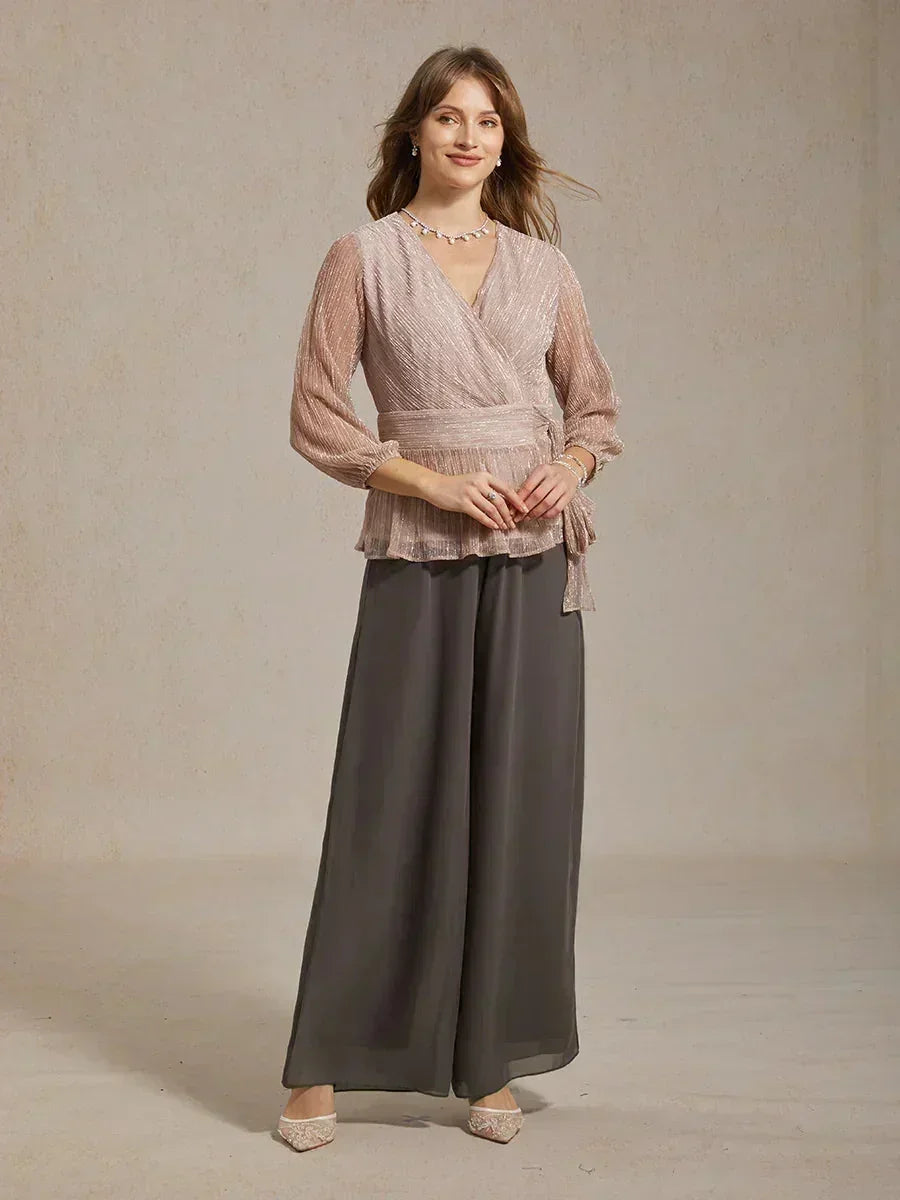 Pantaloni a Gamba Dritta con Sovrapposizione in Chiffon