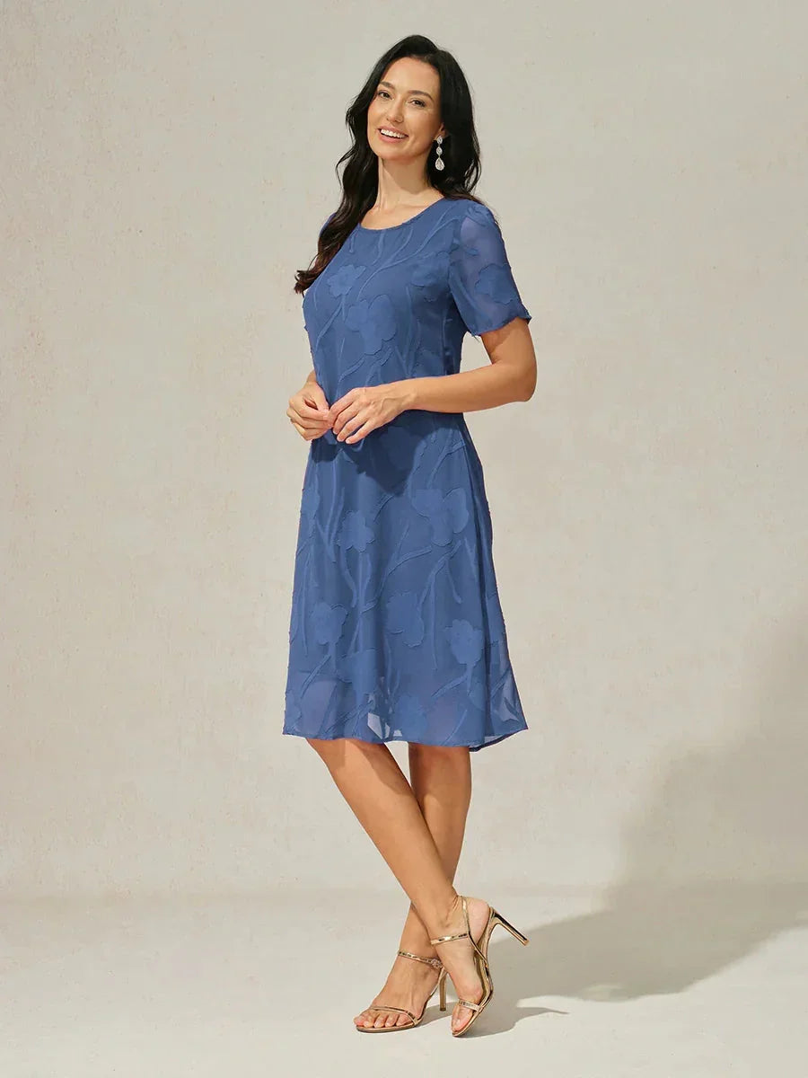 Abito A Linea in Chiffon Trasparente a Fiori, Lunghezza Ginocchio
